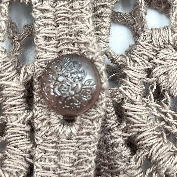 Boho Button Up Beach Cardigan NWT Questions by Say What Beige Crochet Knit  XL - Picture 7 of 8